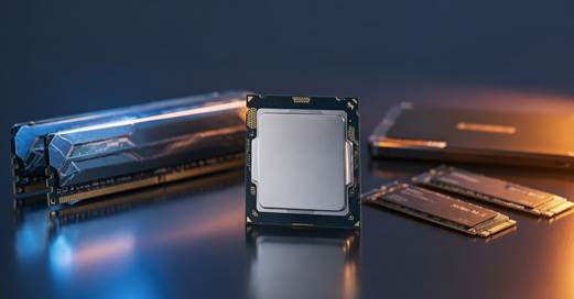 CPU, memory modules and SSD — computer components